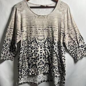 Chico's Size 3 (XL/16) Animal Leopard Mixed Print 3/4 Sleeve Top Blouse Boho